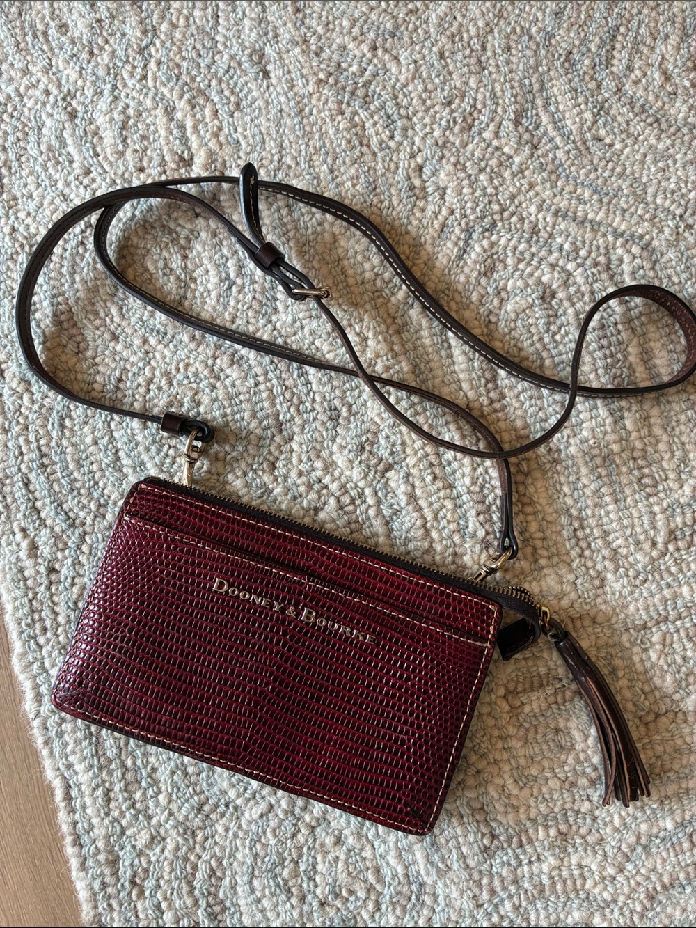 Dooney & Bourke Gingy Embossed Leather Crossbody Purse / Bag in Wine Colour